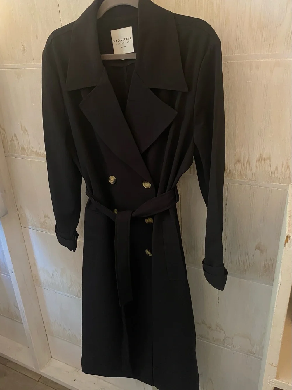bagatelle Black Double-Breasted Trench Coat with Belt